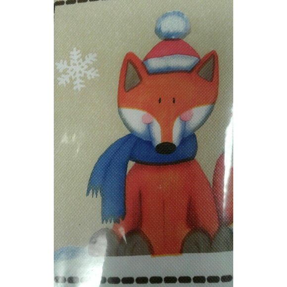 Holiday Time Vinyl Tablecloth Round 70" Christmas Print Bears Cardinals Fox NEW - Picture 6 of 7